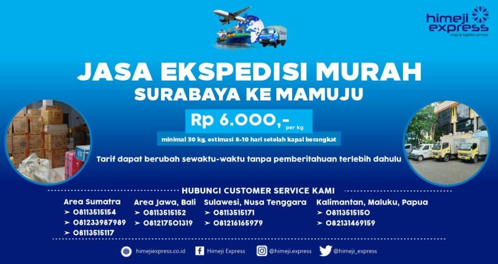 Ekspedisi Surabaya ke Mamuju 6.000 per kg | Himeji Express
